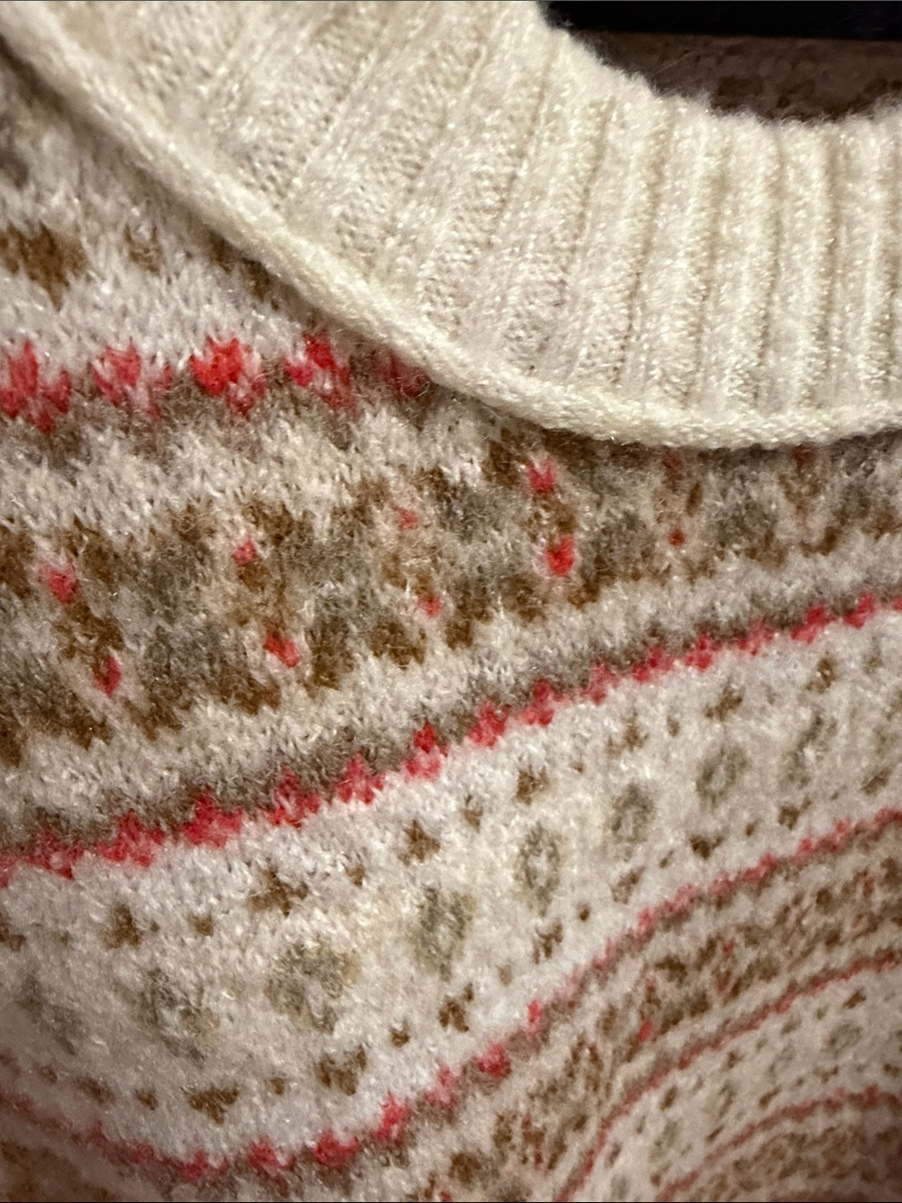 American Eagle Outfitters Cream Fair Isle Crew Sweater with Pink & Tan Stripes - Picture 9 of 10